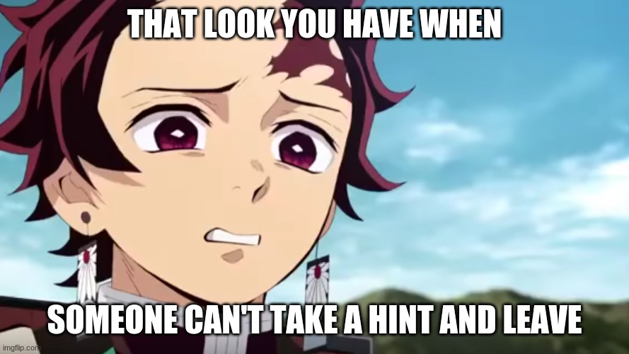 ._. | THAT LOOK YOU HAVE WHEN; SOMEONE CAN'T TAKE A HINT AND LEAVE | image tagged in tanjiro looking down on zenitsu | made w/ Imgflip meme maker