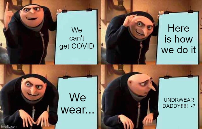 Gru's Plan | We can't get COVID; Here is how we do it; We wear... UNDRWEAR DADDY!!!!!  -? | image tagged in memes,gru's plan | made w/ Imgflip meme maker