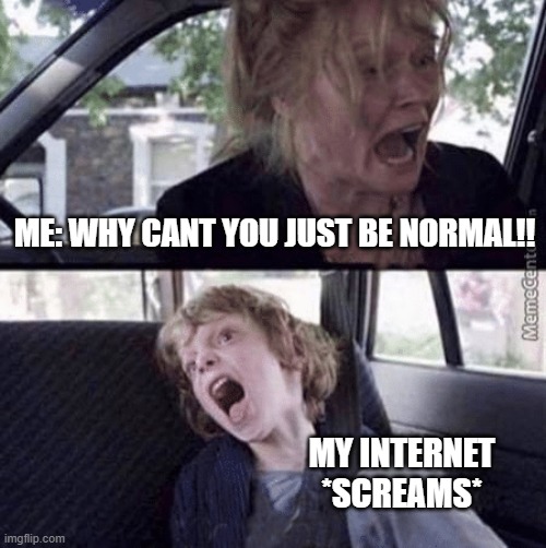 y cant it tho | ME: WHY CANT YOU JUST BE NORMAL!! MY INTERNET *SCREAMS* | image tagged in why cant you just be normal blank,internet | made w/ Imgflip meme maker
