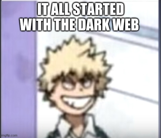 Bakugo sero smile | IT ALL STARTED WITH THE DARK WEB | image tagged in bakugo sero smile | made w/ Imgflip meme maker