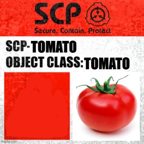 TOMATO TOMATO | image tagged in scp label template keter | made w/ Imgflip meme maker