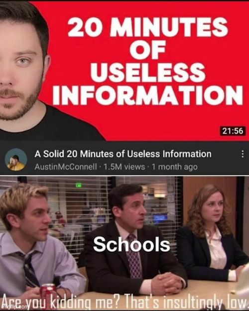 Schools be like | image tagged in education,not education,20 minutes,another meme destined to only get 8 upvotes,stop reading the tags,i said stop | made w/ Imgflip meme maker