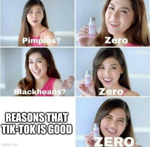 a least one girl knows it | REASONS THAT TIK-TOK IS GOOD | image tagged in pimples zero,tik tok sucks | made w/ Imgflip meme maker