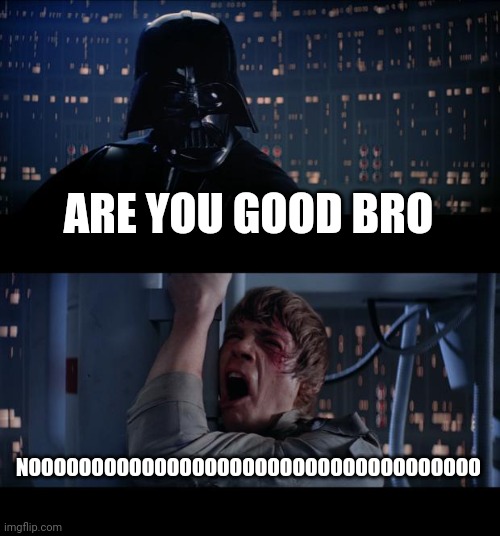 Star Wars No | ARE YOU GOOD BRO; NOOOOOOOOOOOOOOOOOOOOOOOOOOOOOOOOOOOO | image tagged in memes,star wars no | made w/ Imgflip meme maker