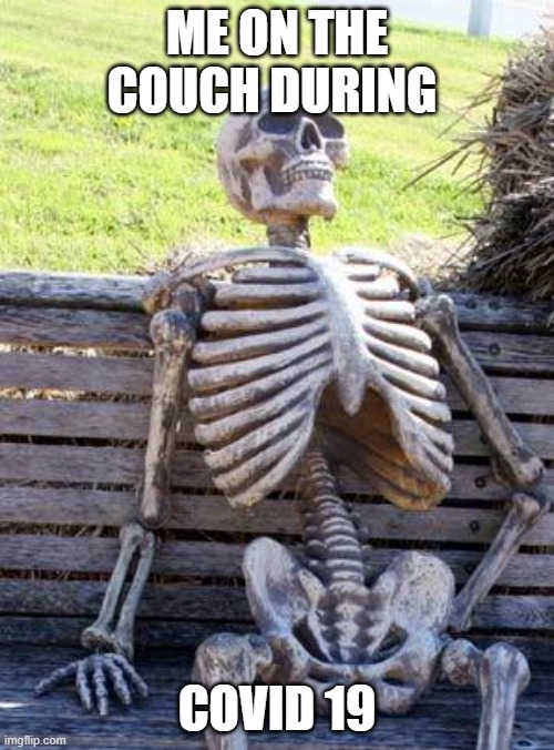 Waiting Skeleton Meme | ME ON THE COUCH DURING; COVID 19 | image tagged in memes,waiting skeleton | made w/ Imgflip meme maker