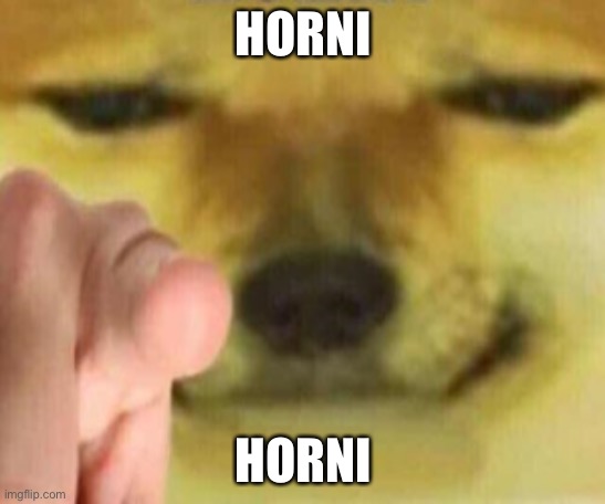 Cheems Pointing At You | HORNI HORNI | image tagged in cheems pointing at you | made w/ Imgflip meme maker