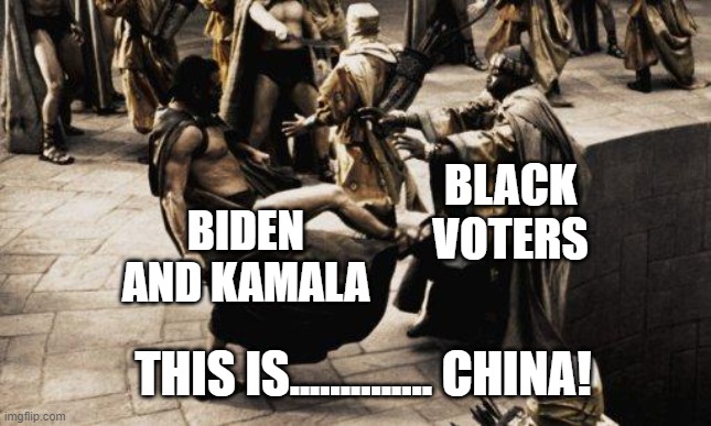 Sparta Kick | BIDEN AND KAMALA BLACK VOTERS THIS IS.............. CHINA! | image tagged in sparta kick | made w/ Imgflip meme maker