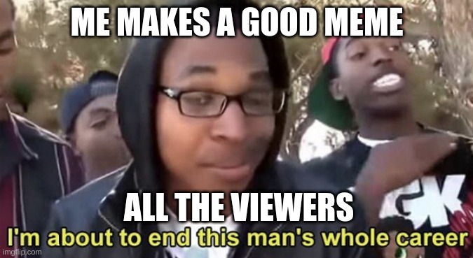 Im gonna end this mans whole career |  ME MAKES A GOOD MEME; ALL THE VIEWERS | image tagged in im gonna end this mans whole career | made w/ Imgflip meme maker