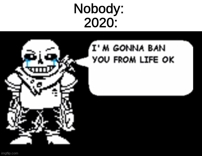 I'm going to ban you from life. | Nobody: 
2020: | image tagged in undertale | made w/ Imgflip meme maker
