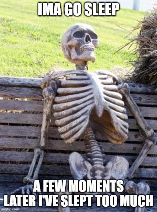 xD | IMA GO SLEEP; A FEW MOMENTS LATER I'VE SLEPT TOO MUCH | image tagged in memes,waiting skeleton | made w/ Imgflip meme maker