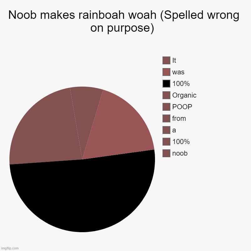 Noob makes rainboah woah (Spelled wrong on purpose)  | noob, 100%, a, from, POOP, Organic, 100%, was, It | image tagged in charts,pie charts | made w/ Imgflip chart maker