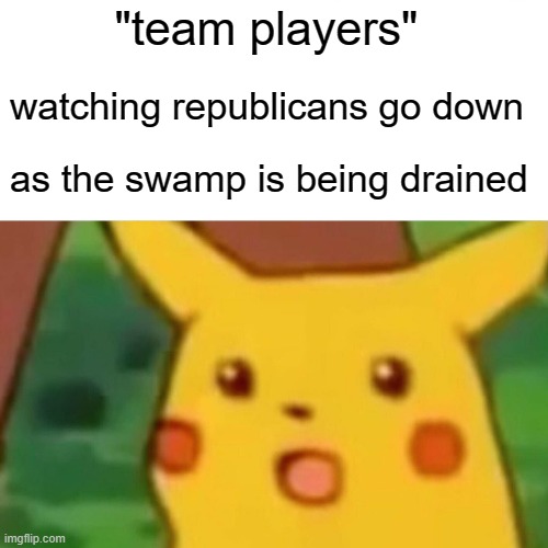 Surprised Pikachu Meme | "team players"; watching republicans go down; as the swamp is being drained | image tagged in memes,surprised pikachu | made w/ Imgflip meme maker