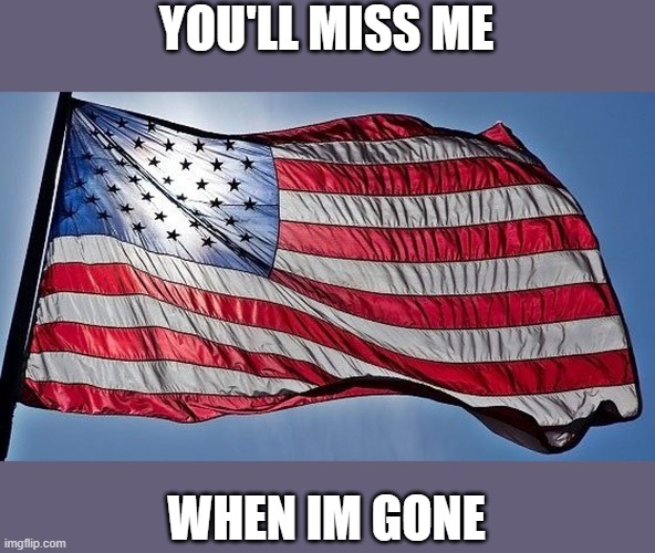 YOU'LL MISS ME; WHEN IM GONE | image tagged in us flag | made w/ Imgflip meme maker