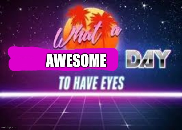 what a terrible day to have eyes | AWESOME | image tagged in what a terrible day to have eyes | made w/ Imgflip meme maker