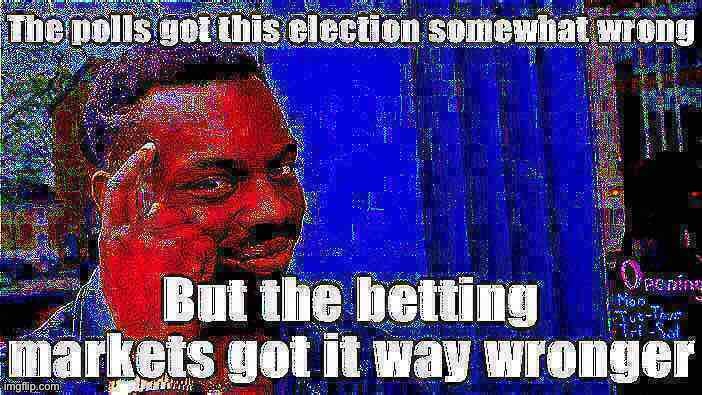 Trump was heavily favored in the betting odds because... well, simply because Trump supporters flooded the market with money | image tagged in thinking black guy,election 2020,2020 elections,bet,gambling,polls | made w/ Imgflip meme maker