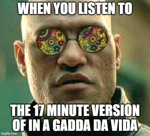 In-a-gadda-da-vida in a nutshell | WHEN YOU LISTEN TO; THE 17 MINUTE VERSION OF IN A GADDA DA VIDA | image tagged in lucid dream to end in length of tunnel | made w/ Imgflip meme maker