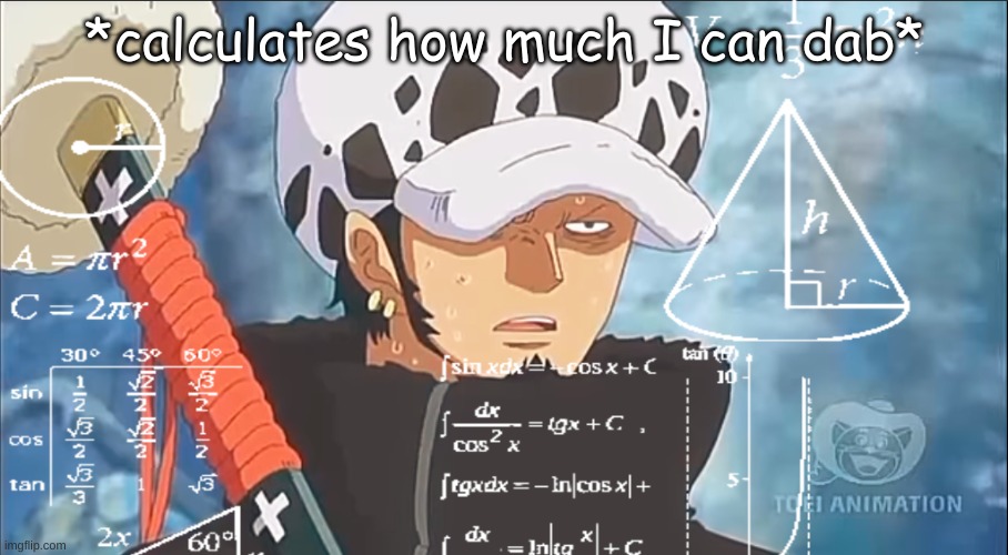 Law calculations | *calculates how much I can dab* | image tagged in law calculations | made w/ Imgflip meme maker