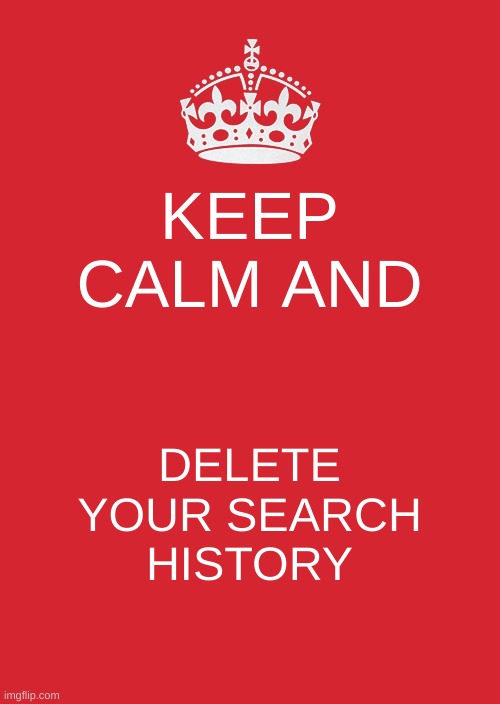 Keep Calm And Carry On Red | KEEP CALM AND; DELETE YOUR SEARCH HISTORY | image tagged in memes,keep calm and carry on red | made w/ Imgflip meme maker