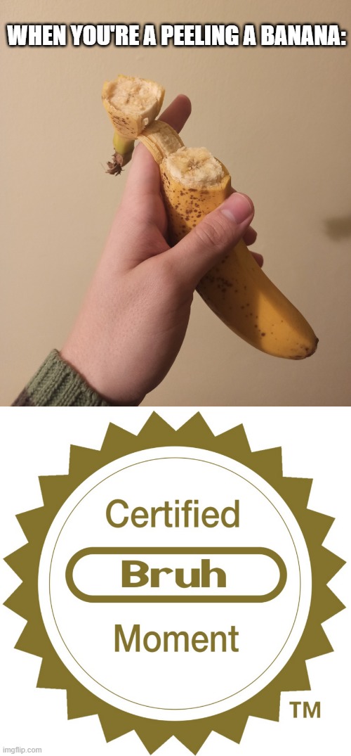 Yep, that just happened to me | WHEN YOU'RE A PEELING A BANANA: | image tagged in certified bruh moment,bananas,banana,bad luck brian,bad luck,bruh | made w/ Imgflip meme maker