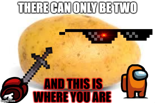 Potato | THERE CAN ONLY BE TWO; AND THIS IS WHERE YOU ARE | image tagged in potato | made w/ Imgflip meme maker