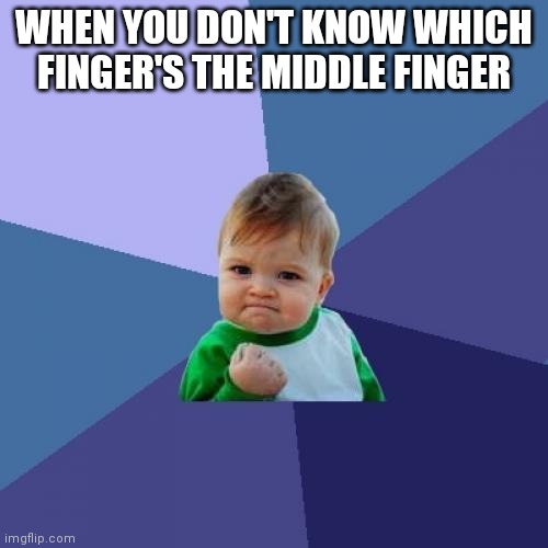 Success Kid | WHEN YOU DON'T KNOW WHICH FINGER'S THE MIDDLE FINGER | image tagged in memes,success kid | made w/ Imgflip meme maker