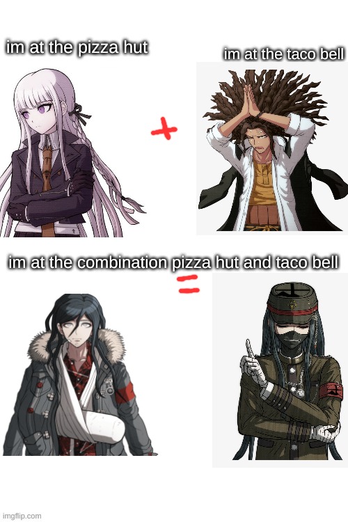 they look exactly alike! | image tagged in combonation pizza hut and taco bell,danganronpa | made w/ Imgflip meme maker