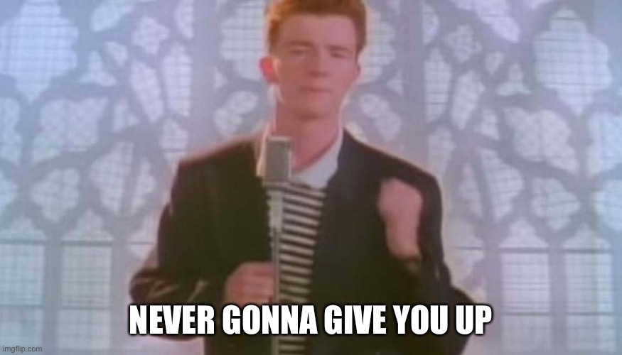 Never gonna give you up | NEVER GONNA GIVE YOU UP | image tagged in never gonna give you up | made w/ Imgflip meme maker