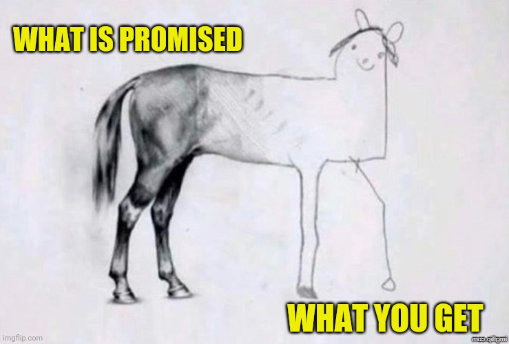 Horse Drawing | WHAT IS PROMISED WHAT YOU GET | image tagged in horse drawing | made w/ Imgflip meme maker