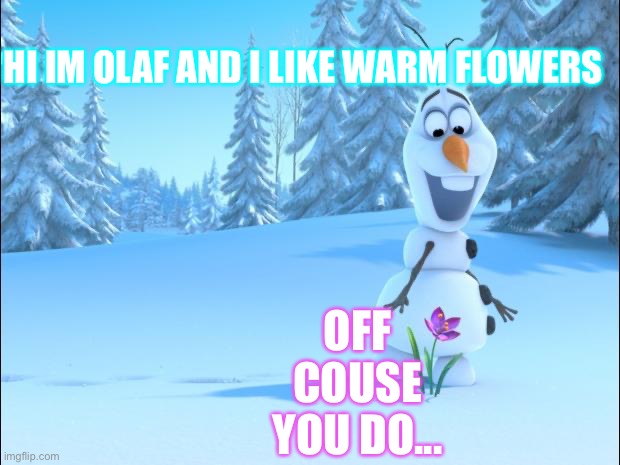 Summertime | HI IM OLAF AND I LIKE WARM FLOWERS; OFF COUSE YOU DO... | image tagged in frozen by disney | made w/ Imgflip meme maker