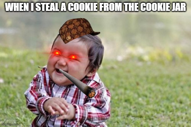 Evil Toddler Meme | WHEN I STEAL A COOKIE FROM THE COOKIE JAR | image tagged in memes,evil toddler | made w/ Imgflip meme maker