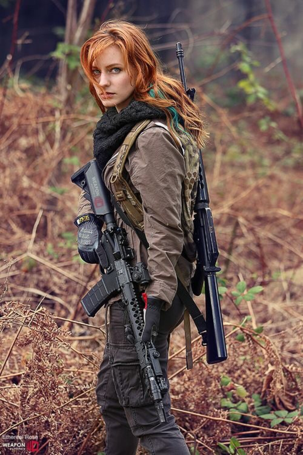 High Quality Redhead Beauty armed Soldier Blank Meme Template