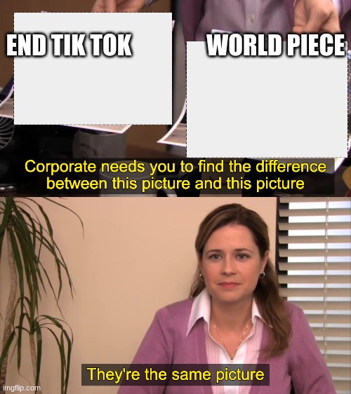 there the same picture | END TIK TOK                WORLD PIECE | image tagged in there the same picture | made w/ Imgflip meme maker