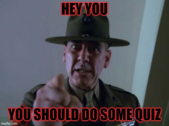 Quiz time | HEY YOU; YOU SHOULD DO SOME QUIZ | image tagged in memes,sergeant hartmann | made w/ Imgflip meme maker