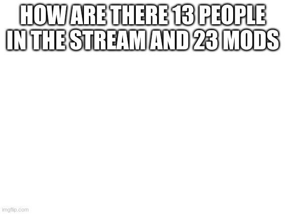 how | HOW ARE THERE 13 PEOPLE IN THE STREAM AND 23 MODS | image tagged in blank white template | made w/ Imgflip meme maker