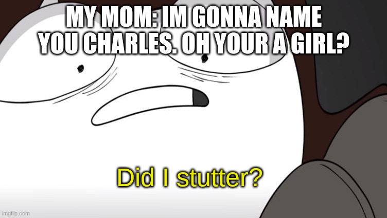 did i stutter? | MY MOM: IM GONNA NAME YOU CHARLES. OH YOUR A GIRL? | image tagged in did i stutter | made w/ Imgflip meme maker