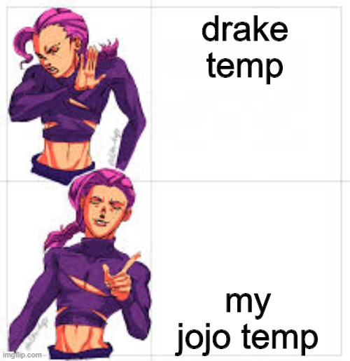 jojo drake format but without drake | drake temp; my jojo temp | image tagged in jojo drake format but without drake | made w/ Imgflip meme maker