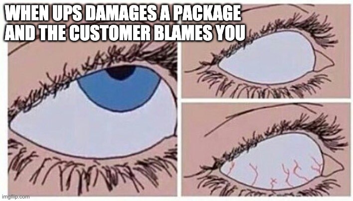 eye roll | WHEN UPS DAMAGES A PACKAGE AND THE CUSTOMER BLAMES YOU | image tagged in eye roll,customer service,annoying customers,office humor,office,customer | made w/ Imgflip meme maker