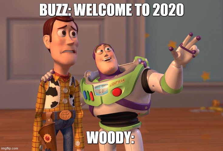 X, X Everywhere | BUZZ: WELCOME TO 2020; WOODY: | image tagged in memes,x x everywhere | made w/ Imgflip meme maker
