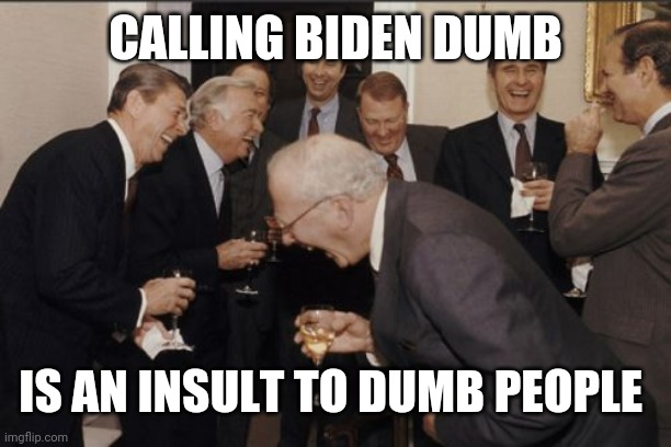 Laughing Men In Suits Meme | CALLING BIDEN DUMB IS AN INSULT TO DUMB PEOPLE | image tagged in memes,laughing men in suits | made w/ Imgflip meme maker