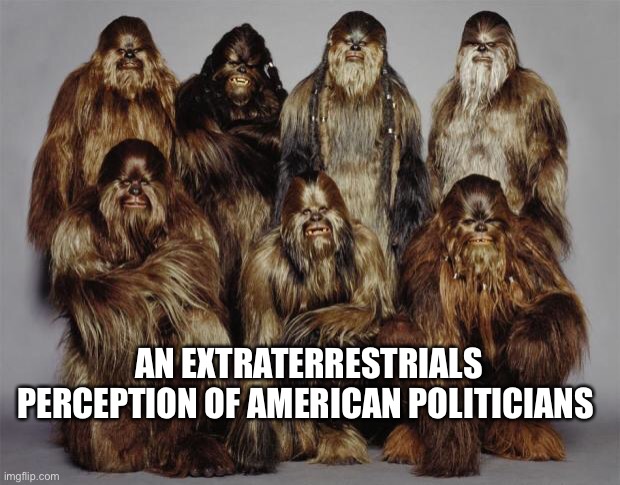 American politicians | AN EXTRATERRESTRIALS PERCEPTION OF AMERICAN POLITICIANS | image tagged in wookies star wars forest world problems | made w/ Imgflip meme maker