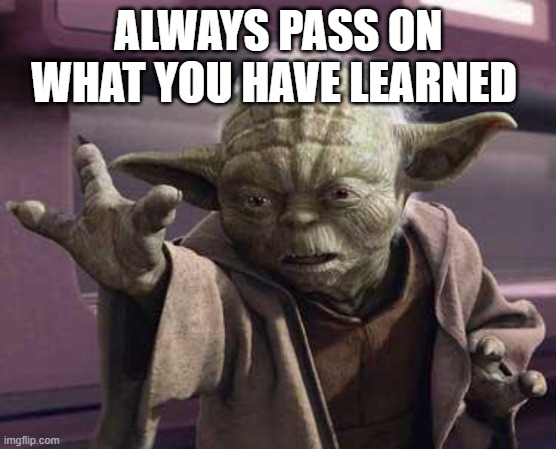 Yoda Stop | ALWAYS PASS ON WHAT YOU HAVE LEARNED | image tagged in yoda stop | made w/ Imgflip meme maker