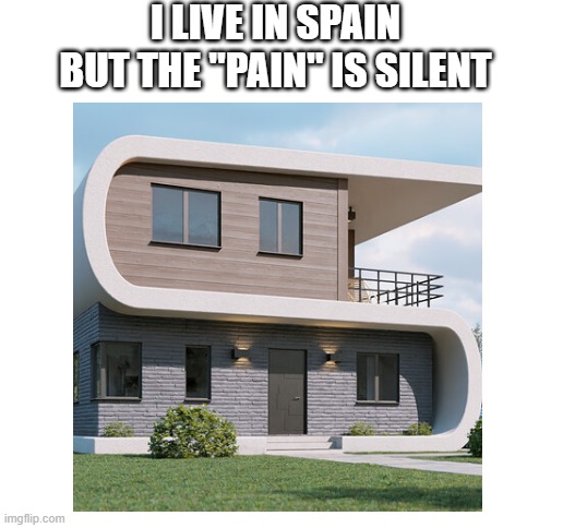 i live in spain but the pain is silent | I LIVE IN SPAIN BUT THE "PAIN" IS SILENT | image tagged in blank white template,funny,memes,ha ha tags go brr | made w/ Imgflip meme maker