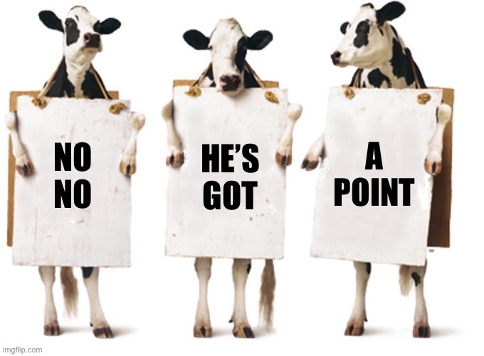 Chick-Fil-A 3 cow billboard with fixed textboxes | A POINT; HE’S GOT; NO NO | image tagged in chick-fil-a 3 cow billboard fixed textboxes,chick fil a,cows,signs/billboards,billboard blank,custom template | made w/ Imgflip meme maker