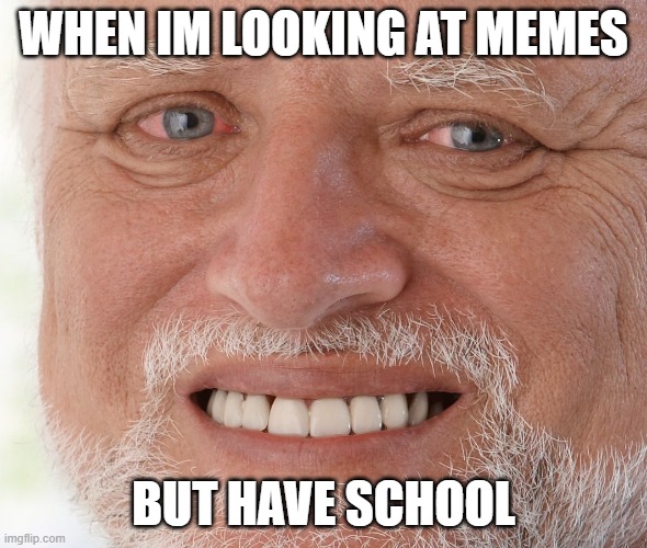 Hide the Pain Harold | WHEN IM LOOKING AT MEMES BUT HAVE SCHOOL | image tagged in hide the pain harold | made w/ Imgflip meme maker