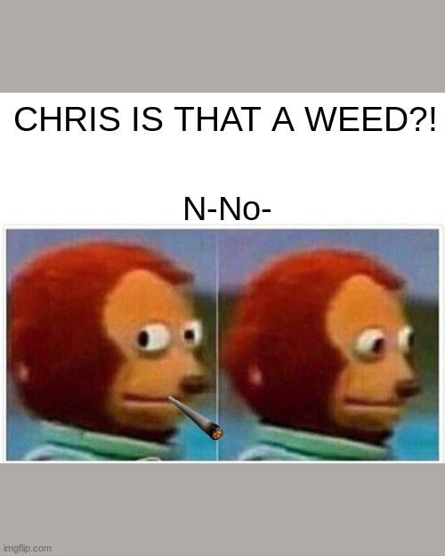 Monkey Puppet Meme | CHRIS IS THAT A WEED?! N-No- | image tagged in memes,monkey puppet | made w/ Imgflip meme maker