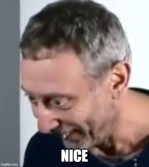 When Michael Rosen realised | NICE | image tagged in when michael rosen realised | made w/ Imgflip meme maker