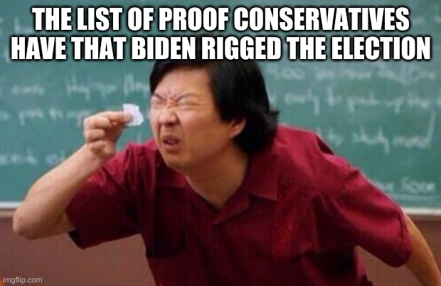 List of people I trust | THE LIST OF PROOF CONSERVATIVES HAVE THAT BIDEN RIGGED THE ELECTION | image tagged in list of people i trust | made w/ Imgflip meme maker