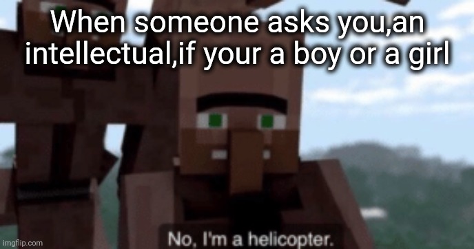 Helicopter | When someone asks you,an intellectual,if your a boy or a girl | image tagged in i am a helicopter | made w/ Imgflip meme maker