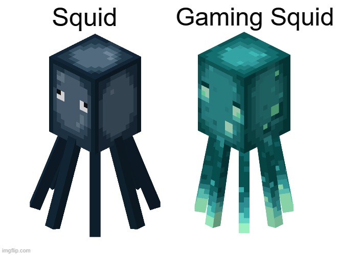 Blank Comic Panel 2x2 | Squid; Gaming Squid | image tagged in memes,blank comic panel 2x2,minecraft,gaming | made w/ Imgflip meme maker