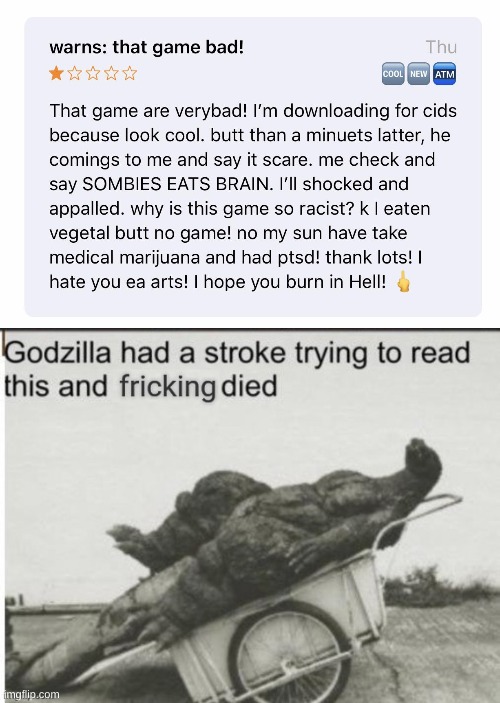 image tagged in godzilla had a stroke trying to read this and fricking died,plants vs zombies,funny,memes,review,karen | made w/ Imgflip meme maker